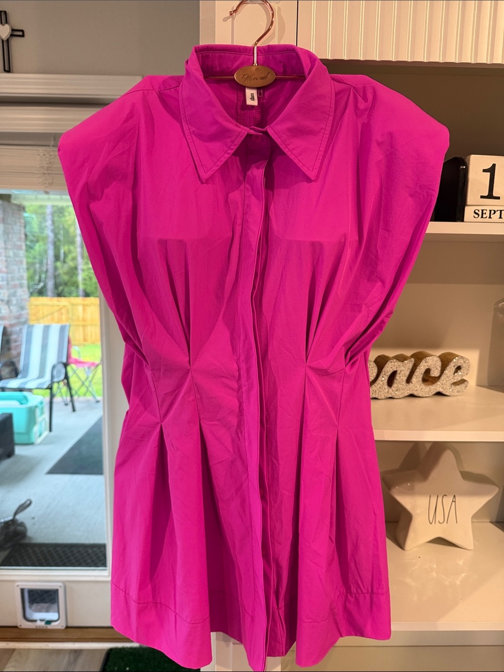glam Bright Fuchsia Pleated Button-Down Shirt